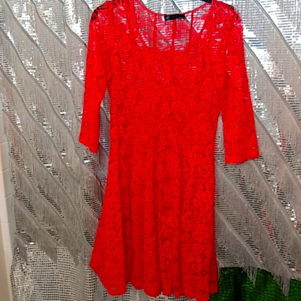 LF Leslie Fay Orange Lace Embroidery Dress. Size 12. Fashionable to wear